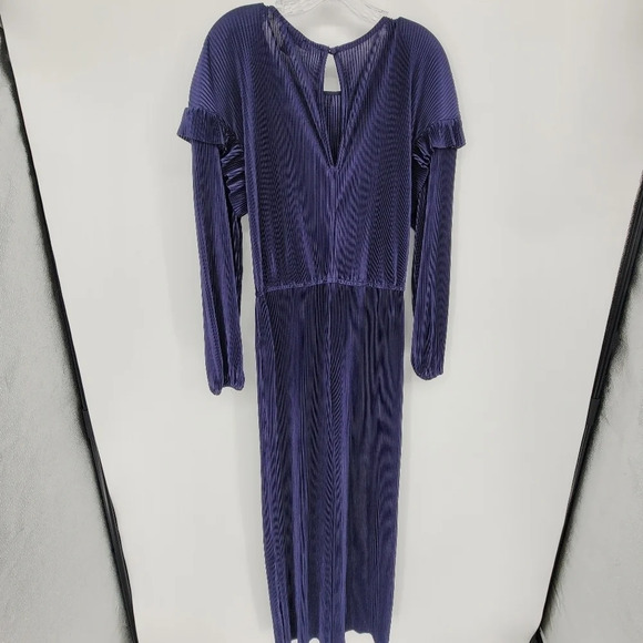 HALOGEN Navy Long Sleeve Plissé Jumpsuit balloon sleeve ruffled Medium - Picture 3 of 5